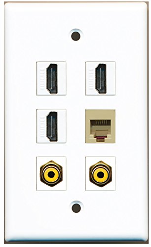 RiteAV - 3 HDMI 2 Port RCA Yellow 1 Port Phone RJ11 RJ12 Beige Wall Plate