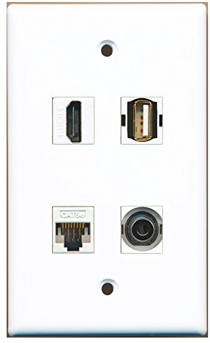 RiteAV - 1 Port HDMI 1 Port USB A-A 1 Port 3.5mm 1 Port Cat5e Ethernet White Wall Plate