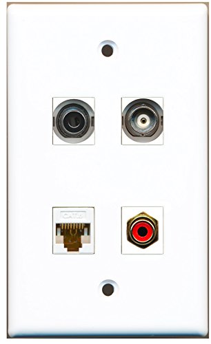 RiteAV - 1 Port RCA Red 1 Port 3.5mm 1 Port BNC 1 Port Cat6 Ethernet White Wall Plate