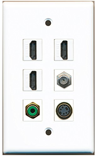 RiteAV - 3 HDMI 1 Port RCA Green 1 Port Coax Cable TV- F-Type 1 Port S-Video Wall Plate