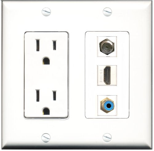 RiteAV - 15 Amp Power Outlet 1 Port HDMI 1 Port RCA Blue 1 Port Coax Decorative Wall Plate