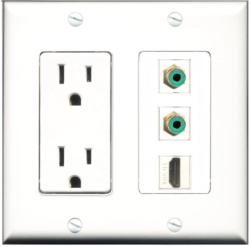 RiteAV - 15 Amp Power Outlet 1 Port HDMI 2 Port RCA Green Decorative Wall Plate