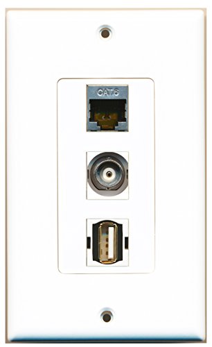 RiteAV - 1 Port USB A-A and 1 Port Shielded Cat6 Ethernet and 1 Port BNC Decorative Wall Plate Decorative
