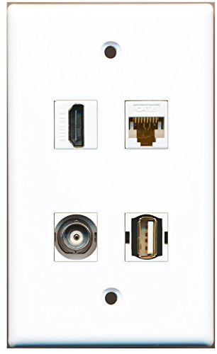 RiteAV - 1 Port HDMI 1 Port USB A-A 1 Port BNC 1 Port Cat6 Ethernet White Wall Plate
