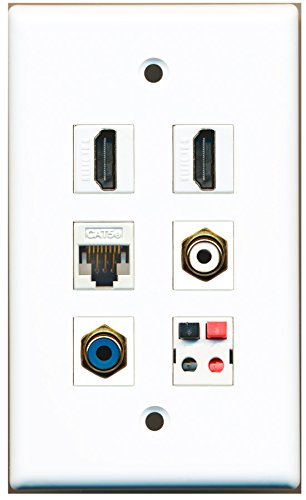 RiteAV - 2 HDMI 1 Port RCA White 1 Port RCA Blue 1 Port Cat5e Ethernet White 1 Port Speaker Wall Plate