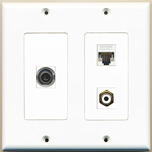 RiteAV - 1 Port RCA White 1 Port 3.5mm 1 Port Cat5e Ethernet White - 2 Gang Wall Plate