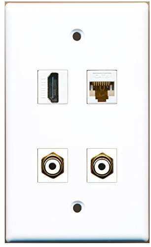 RiteAV - 1 Port HDMI 2 Port RCA White 1 Port Cat6 Ethernet White Wall Plate