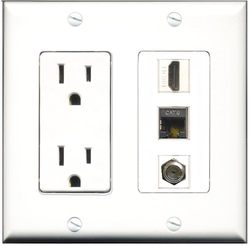 RiteAV - 15 Amp Power Outlet 1 Port HDMI 1 Port Coax 1 Port Shielded Cat6 Ethernet Ethernet Decorative Wall Plate
