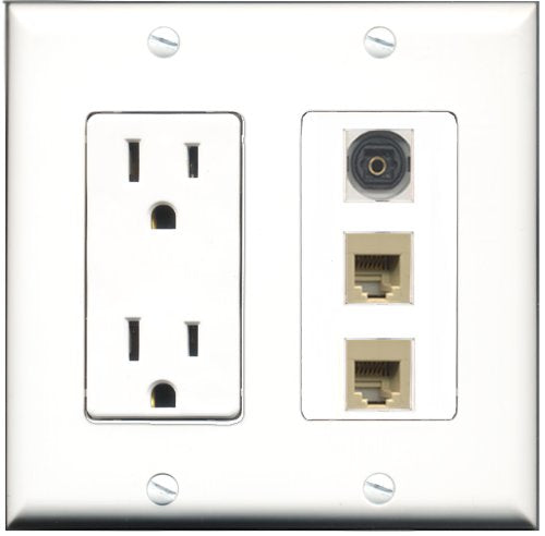 RiteAV - 15 Amp Power Outlet 2 Port Phone Beige 1 Port Toslink Decorative Wall Plate