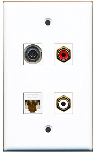 RiteAV - 1 Port RCA Red 1 Port RCA White 1 Port 3.5mm 1 Port Cat6 Ethernet White Wall Plate