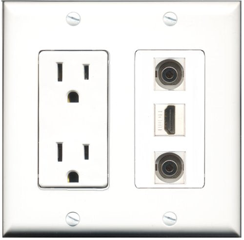 RiteAV - 15 Amp Power Outlet 1 Port HDMI 2 Port 3.5mm Decorative Wall Plate