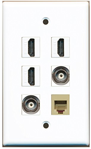 RiteAV - 3 HDMI 1 Port Phone RJ11 RJ12 Beige 2 Port BNC Wall Plate