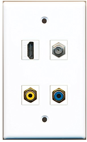 RiteAV - 1 Port HDMI 1 Port RCA Yellow 1 Port RCA Blue 1 Port Coax Cable TV- F-Type Wall Plate