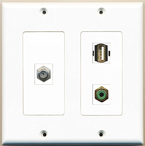 RiteAV - 1 Port RCA Green 1 Port Coax Cable TV- F-Type 1 Port USB A-A - 2 Gang Wall Plate