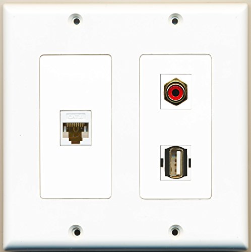 RiteAV - 1 Port RCA Red 1 Port USB A-A 1 Port Cat6 Ethernet White - 2 Gang Wall Plate