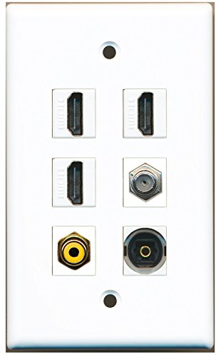 RiteAV - 3 HDMI 1 Port RCA Yellow 1 Port Coax Cable TV- F-Type 1 Port Toslink Wall Plate