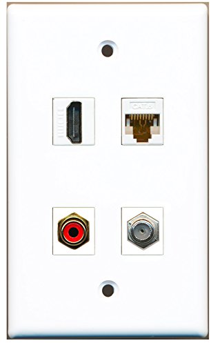 RiteAV - 1 Port HDMI 1 Port RCA Red 1 Port Coax Cable TV- F-Type 1 Port Cat6 Ethernet White Wall Plate