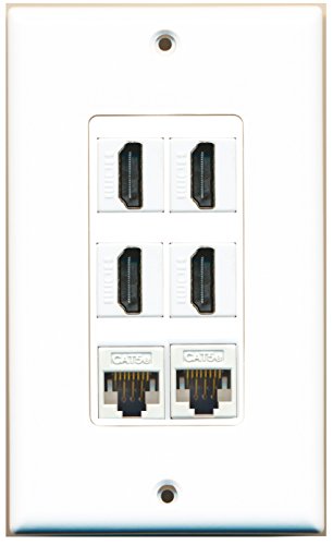 RiteAV - 4 Port HDMI 2 Port Cat5e Ethernet White Wall Plate Decorative