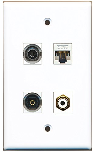 RiteAV - 1 Port RCA White 1 Port Toslink 1 Port 3.5mm 1 Port Cat5e Ethernet White Wall Plate