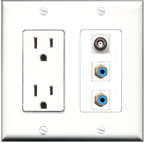 RiteAV - 15 Amp Power Outlet 2 Port RCA Blue 1 Port BNC Decorative Wall Plate