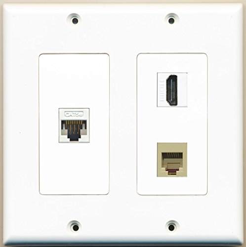 RiteAV - 1 Port HDMI 1 Port Phone RJ11 RJ12 Beige 1 Port Cat5e Ethernet White - 2 Gang Wall Plate
