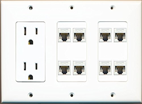 RiteAV 15A 125V Power Outlets + 8 x Cat5e Ethernet Triple 3 Gang Wall Plate