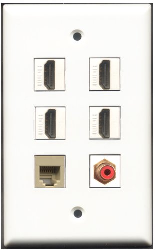 RiteAV - 4 Port HDMI 1 RCA Red 1 Phone RJ11 RJ12 Beige Wall Plate