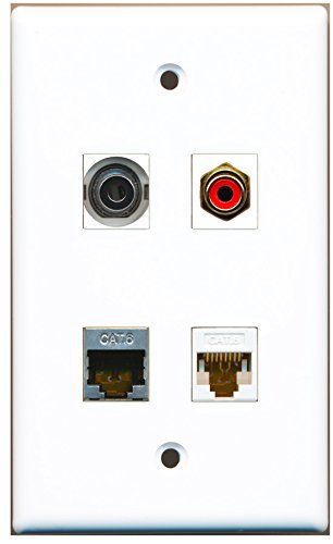 RiteAV - 1 Port RCA Red 1 Port Shielded Cat6 Ethernet 1 Port 3.5mm 1 Port Cat6 Ethernet White Wall Plate