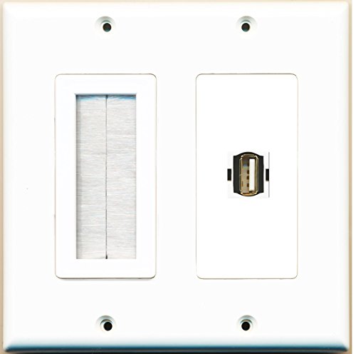 RiteAV (2 Gang Decorative) Mesh-Brush USB A-A Wall Plate White