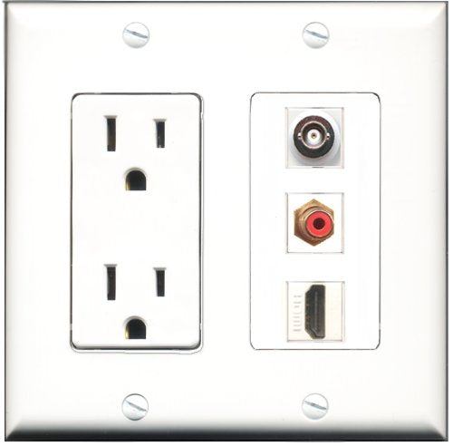 RiteAV - 15 Amp Power Outlet 1 Port HDMI 1 Port RCA Red 1 Port BNC Decorative Wall Plate