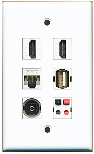 RiteAV - 2 HDMI 1 Port USB A-A 1 Port Toslink 1 Port Cat5e Ethernet White 1 Port Speaker Wall Plate