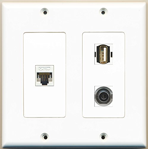 RiteAV - 1 Port USB A-A 1 Port 3.5mm 1 Port Cat5e Ethernet White - 2 Gang Wall Plate