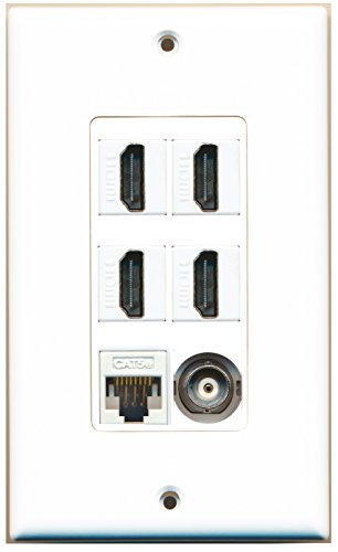 RiteAV - 4 Port HDMI 1 BNC 1 Cat5e Ethernet White Wall Plate Decorative