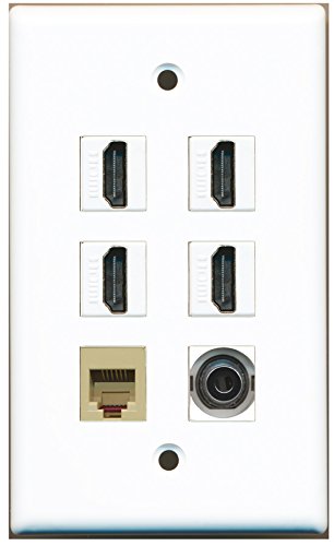 RiteAV - 4 HDMI 1 Port Phone RJ11 RJ12 Beige 1 Port 3.5mm Wall Plate