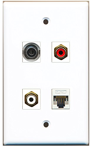 RiteAV - 1 Port RCA Red 1 Port RCA White 1 Port 3.5mm 1 Port Cat5e Ethernet White Wall Plate