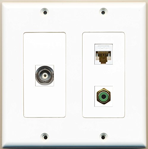 RiteAV - 1 Port RCA Green 1 Port BNC 1 Port Cat6 Ethernet White - 2 Gang Wall Plate