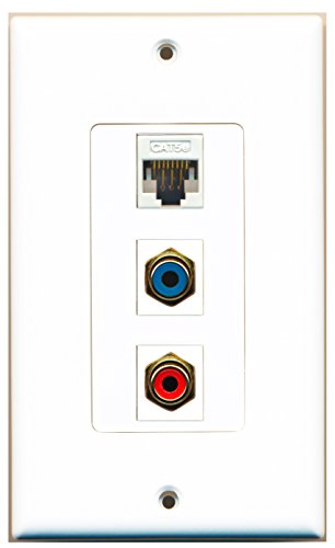 RiteAV - 1 Port RCA Red and 1 Port RCA Blue and 1 Port Cat5e Ethernet White Decorative Wall Plate Decorative