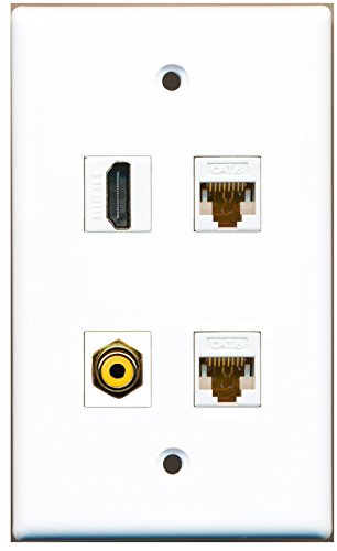 RiteAV - 1 Port HDMI 1 Port RCA Yellow 2 Port Cat6 Ethernet White Wall Plate