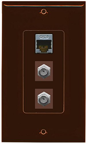 RiteAV - 2 Port Coax Cable TV- F-Type and 1 Port Shielded Cat6 Ethernet Decorative Wall Plate - Brown