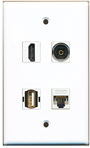RiteAV - 1 Port HDMI 1 Port USB A-A 1 Port Toslink 1 Port Cat5e Ethernet White Wall Plate