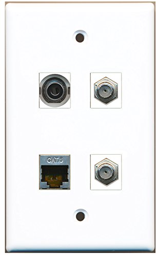RiteAV - 2 Port Coax Cable TV- F-Type 1 Port Shielded Cat6 Ethernet 1 Port 3.5mm Wall Plate