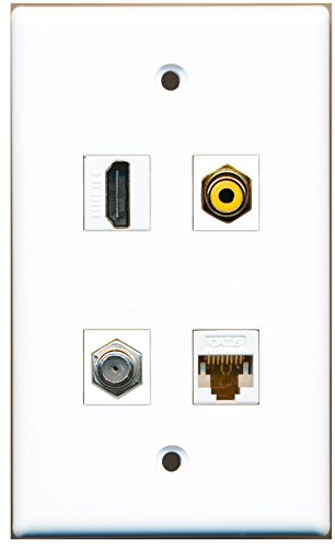 RiteAV - 1 Port HDMI 1 Port RCA Yellow 1 Port Coax Cable TV- F-Type 1 Port Cat6 Ethernet White Wall Plate
