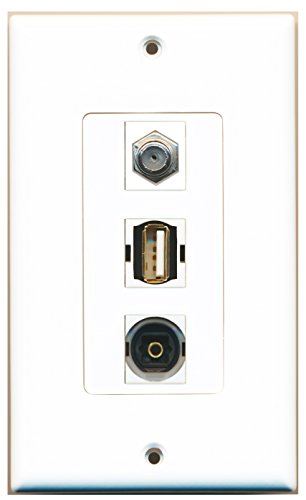 RiteAV - 1 Port Coax Cable TV- F-Type and 1 Port USB A-A and 1 Port Toslink Decorative Wall Plate Decorative