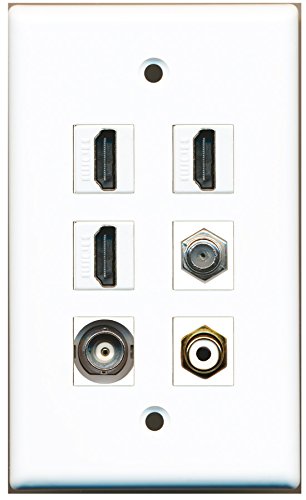 RiteAV - 3 HDMI 1 Port RCA White 1 Port Coax Cable TV- F-Type 1 Port BNC Wall Plate