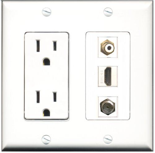 RiteAV - 15 Amp Power Outlet 1 Port HDMI 1 Port RCA White 1 Port Coax Decorative Wall Plate