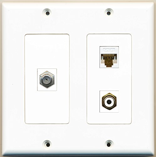 RiteAV - 1 Port RCA White 1 Port Coax Cable TV- F-Type 1 Port Cat6 Ethernet White - 2 Gang Wall Plate
