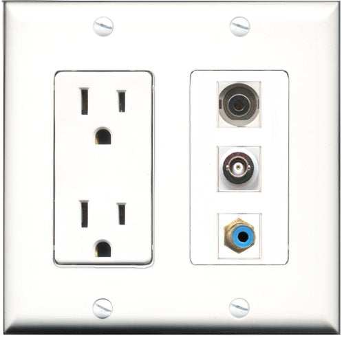 RiteAV - 15 Amp Power Outlet 1 Port RCA Blue 1 Port 3.5mm 1 Port BNC Decorative Wall Plate