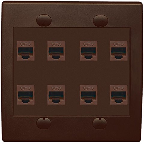 RiteAV 8 Port Flat Dual 2 Gang Ethernet Cat6 RJ45 Network Wall Plate - Brown