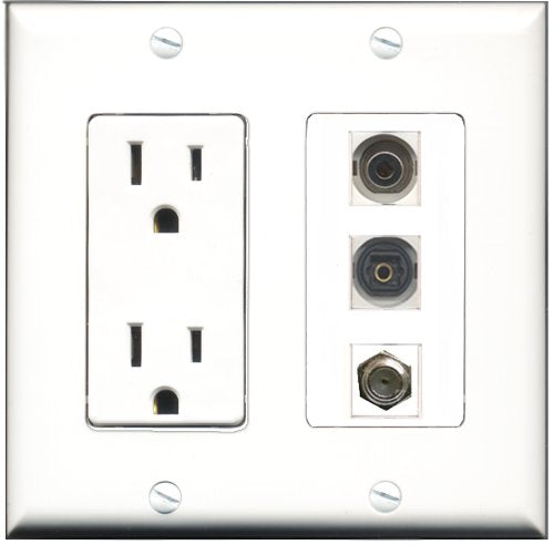 RiteAV - 15 Amp Power Outlet 1 Port Coax 1 Port Toslink 1 Port 3.5mm Decorative Wall Plate