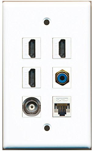 RiteAV - 3 HDMI 1 Port RCA Blue 1 Port BNC 1 Port Cat5e Ethernet White Wall Plate
